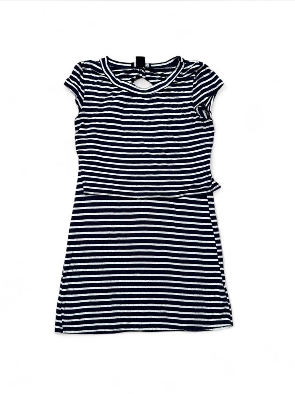 See You Monday Navy and White Striped Short Sleeve Layered Dress